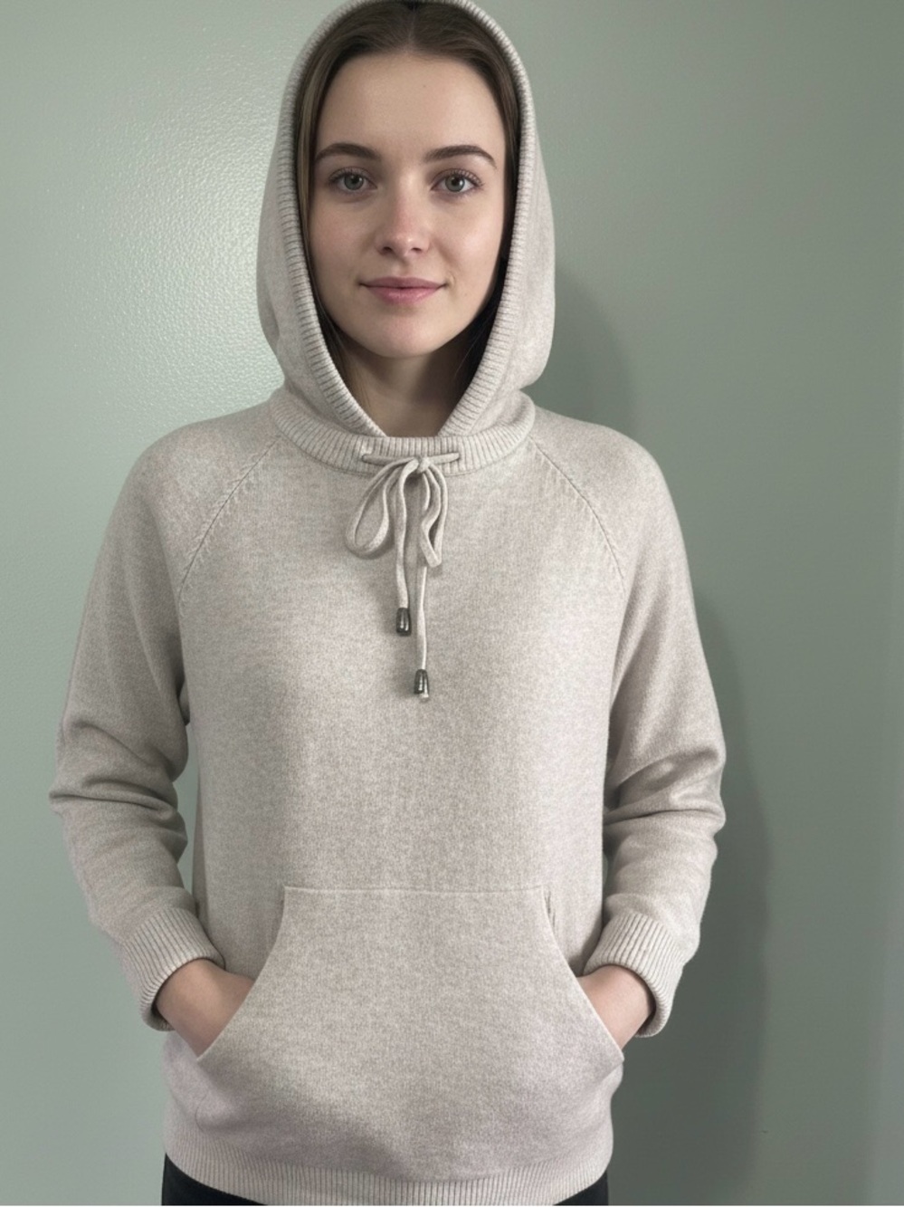 100% Cashmere S.Christina  Women’s Oatmeal Cream Hooded Pullover Sweatshirt S/M
